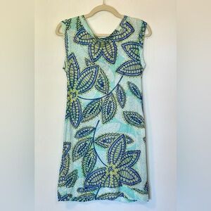 Trina Turk Blue Tropical Leaf Print Sleeveless Lightweight Mini Dress- Small